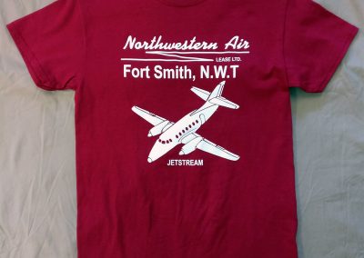 red t-shirt with airplane logo
