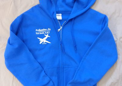 Blue hoodie with airplane logo